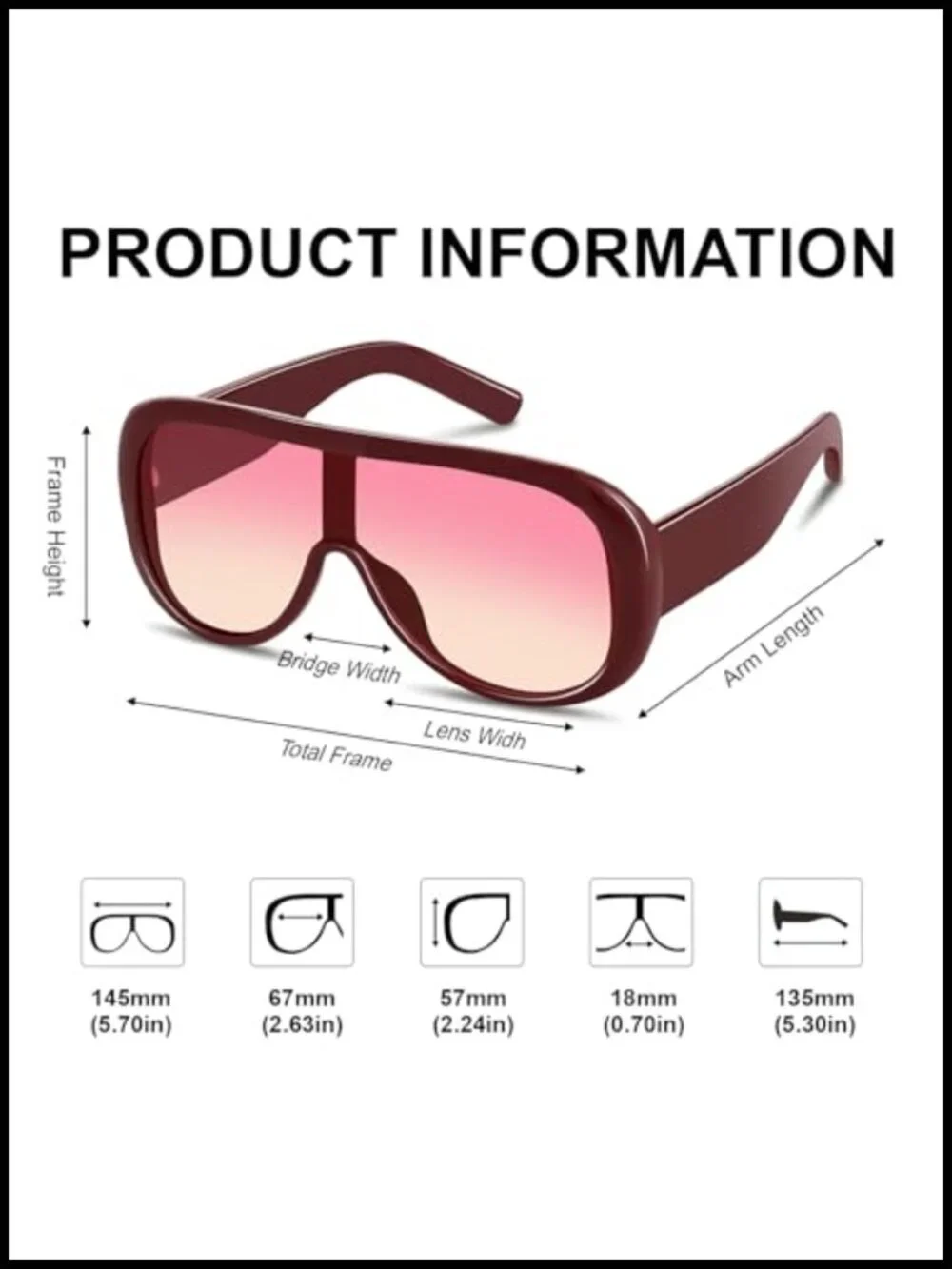 Oversized Shield Sunglasses UV400 Retro Thick Frame Aviator Shades Women Men